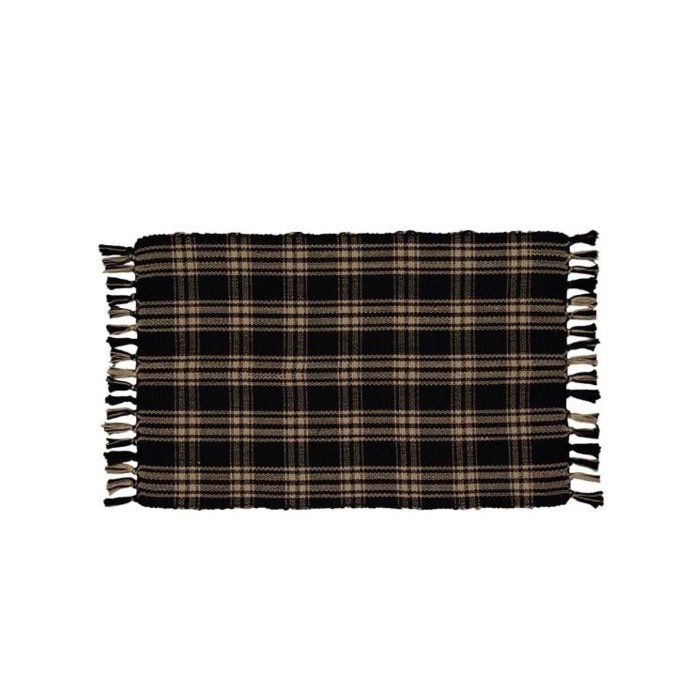 My Texas House Black Plaid Indoor/Outdoor Layering Rug, 24x38, Halloween Decor